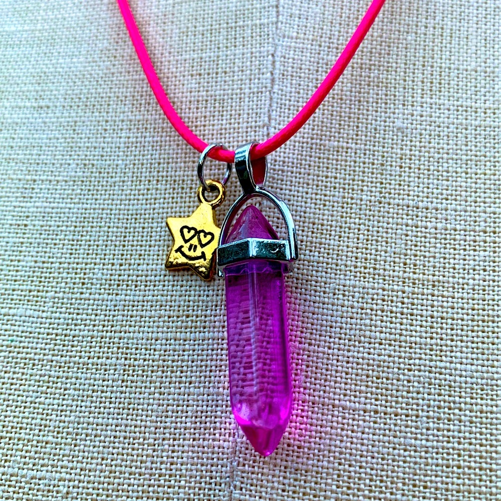 Handmade Hot Pink Resin Crystal Star Amulet Necklace